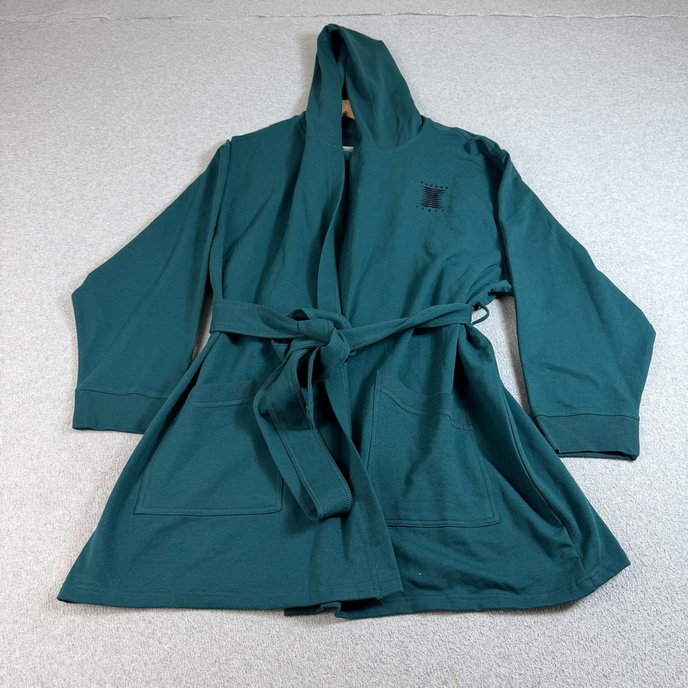 Savage X Fenty Robe Women M/L Green Hooded Kimono Belted Logo Lounge Sleepwear